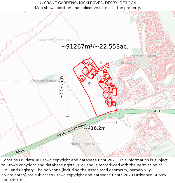 4, CRANE GARDENS, MICKLEOVER, DERBY, DE3 0GX: Plot and title map