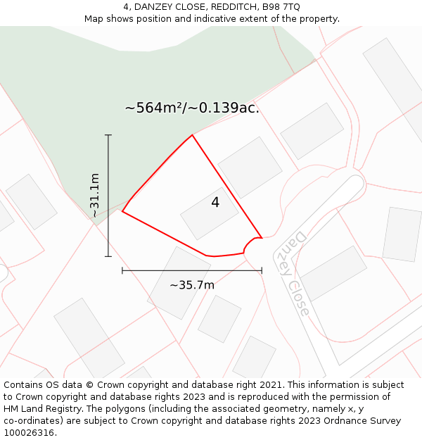 4, DANZEY CLOSE, REDDITCH, B98 7TQ: Plot and title map