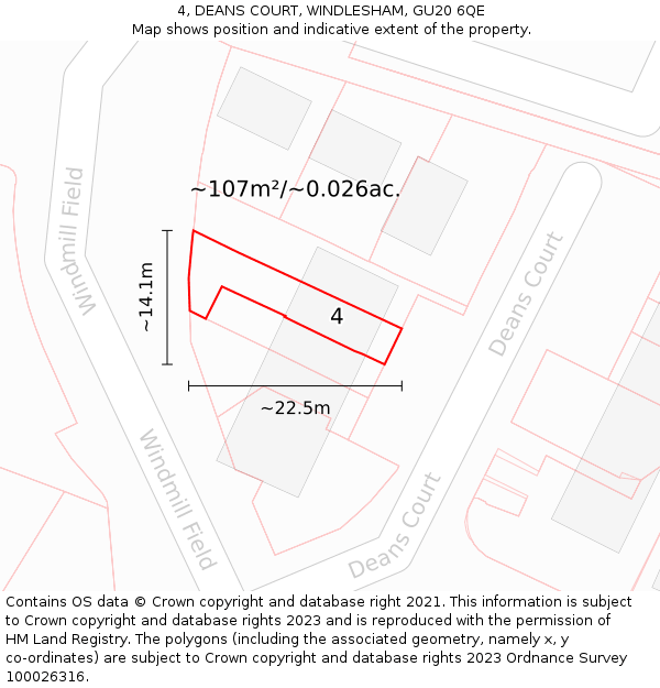 4, DEANS COURT, WINDLESHAM, GU20 6QE: Plot and title map