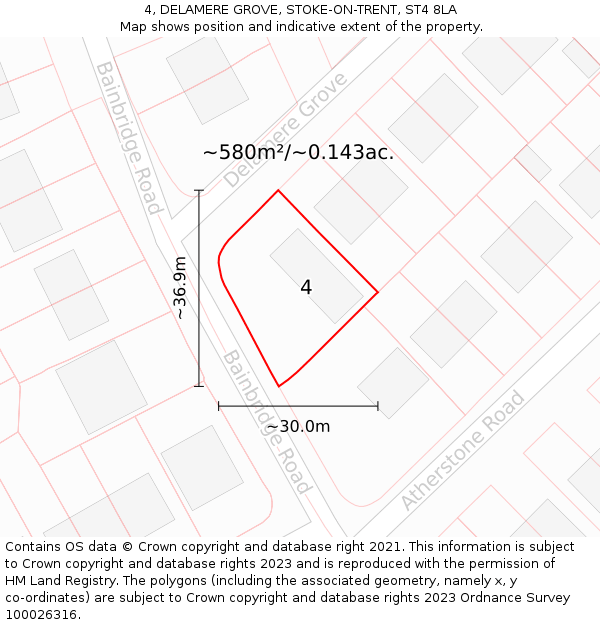 4, DELAMERE GROVE, STOKE-ON-TRENT, ST4 8LA: Plot and title map