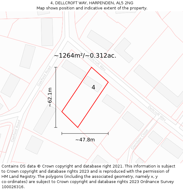 4, DELLCROFT WAY, HARPENDEN, AL5 2NG: Plot and title map