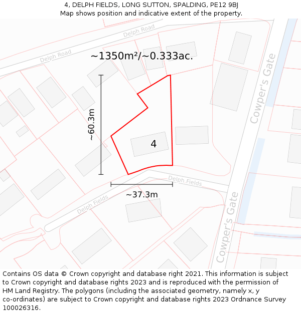 4, DELPH FIELDS, LONG SUTTON, SPALDING, PE12 9BJ: Plot and title map