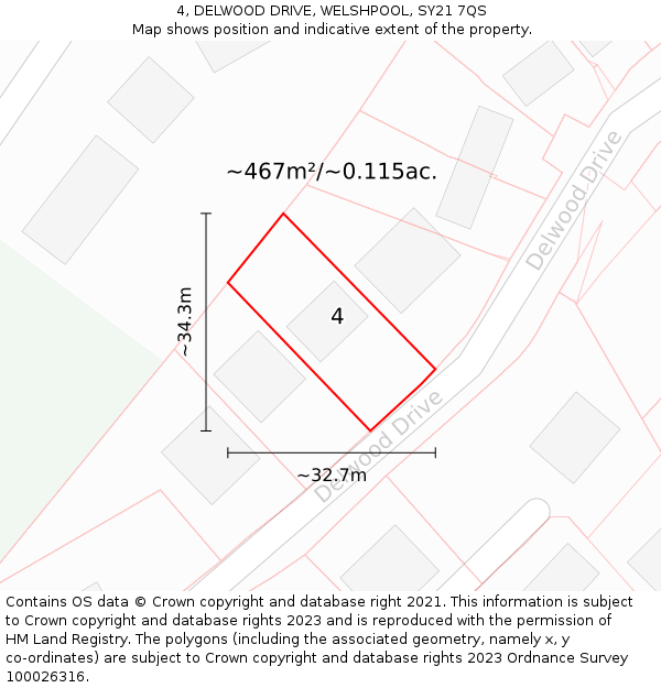 4, DELWOOD DRIVE, WELSHPOOL, SY21 7QS: Plot and title map