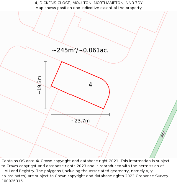 4, DICKENS CLOSE, MOULTON, NORTHAMPTON, NN3 7DY: Plot and title map