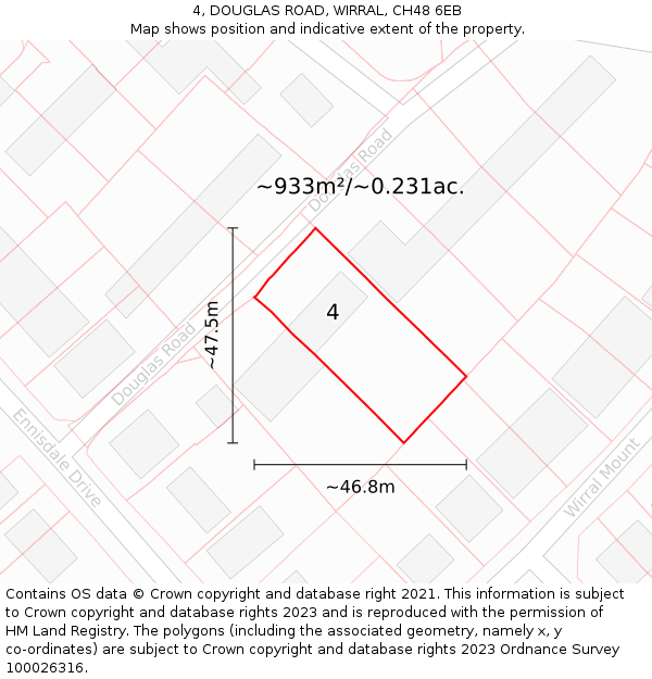 4, DOUGLAS ROAD, WIRRAL, CH48 6EB: Plot and title map