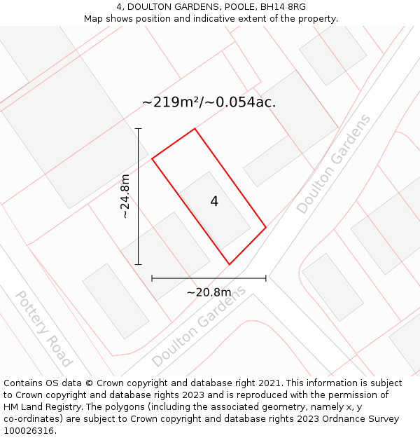4, DOULTON GARDENS, POOLE, BH14 8RG: Plot and title map