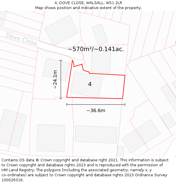 4, DOVE CLOSE, WALSALL, WS1 2LR: Plot and title map