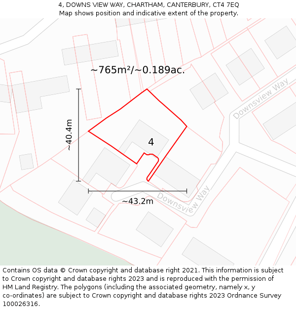 4, DOWNS VIEW WAY, CHARTHAM, CANTERBURY, CT4 7EQ: Plot and title map