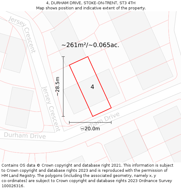 4, DURHAM DRIVE, STOKE-ON-TRENT, ST3 4TH: Plot and title map