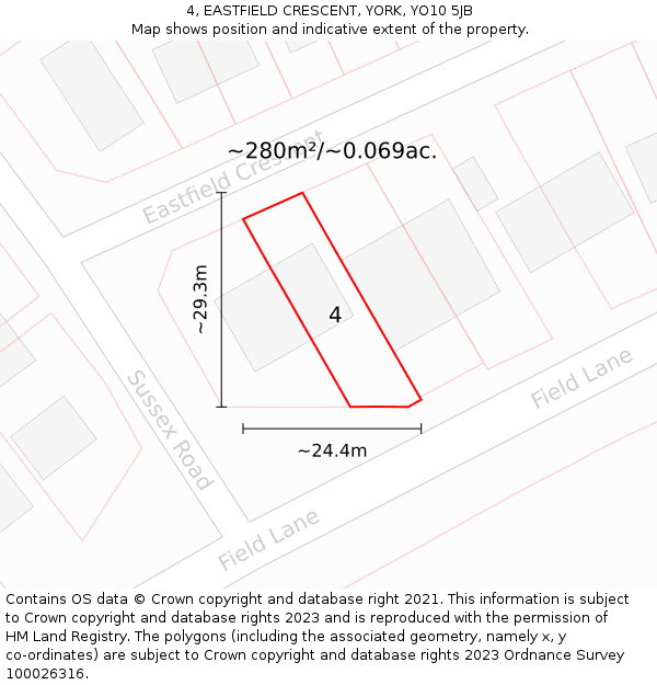 4, EASTFIELD CRESCENT, YORK, YO10 5JB: Plot and title map
