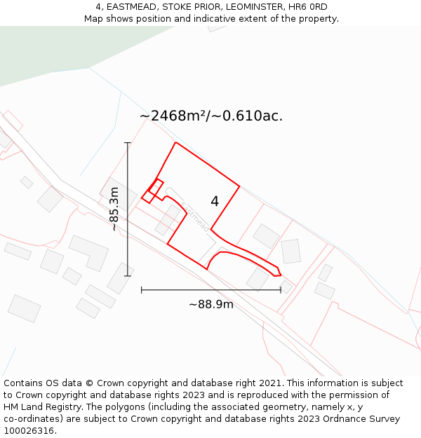 4, EASTMEAD, STOKE PRIOR, LEOMINSTER, HR6 0RD: Plot and title map