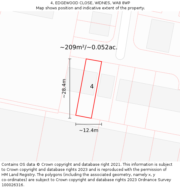 4, EDGEWOOD CLOSE, WIDNES, WA8 8WP: Plot and title map