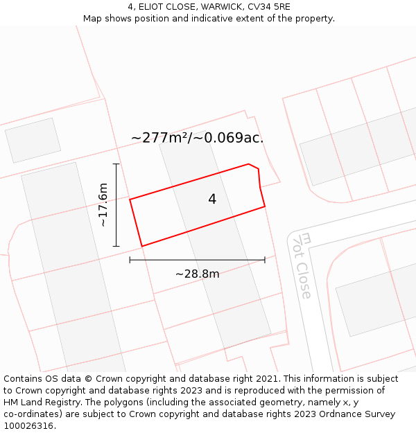 4, ELIOT CLOSE, WARWICK, CV34 5RE: Plot and title map