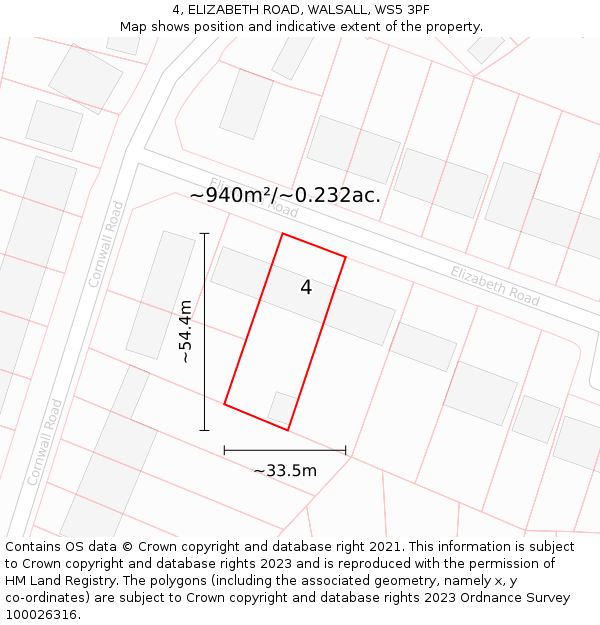 4, ELIZABETH ROAD, WALSALL, WS5 3PF: Plot and title map