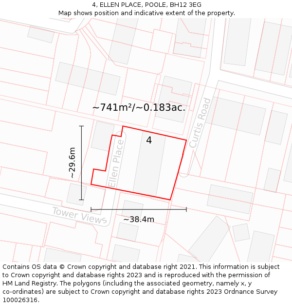4, ELLEN PLACE, POOLE, BH12 3EG: Plot and title map