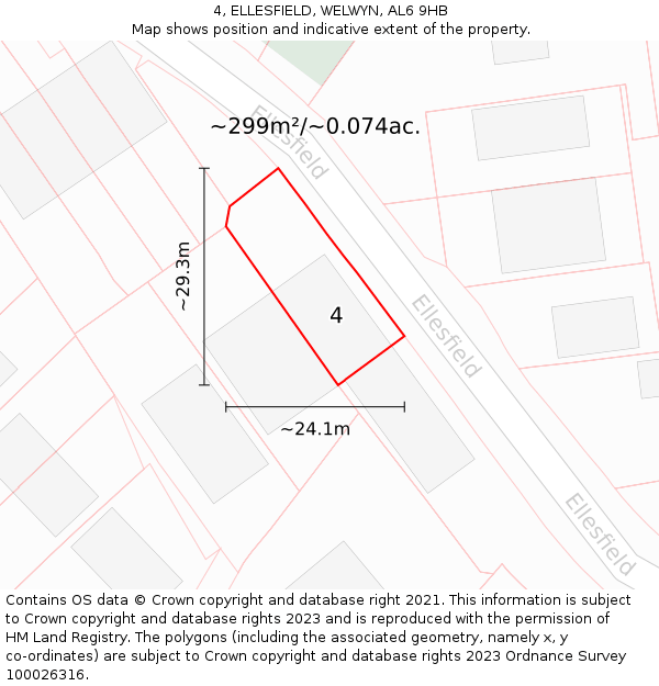 4, ELLESFIELD, WELWYN, AL6 9HB: Plot and title map