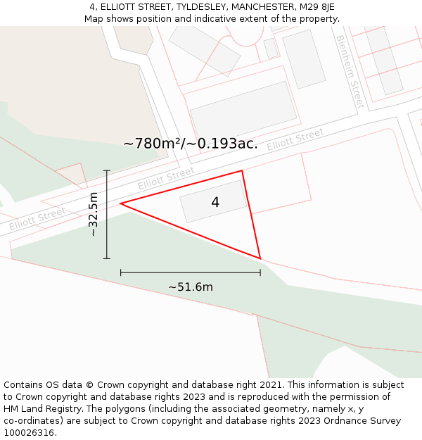 4, ELLIOTT STREET, TYLDESLEY, MANCHESTER, M29 8JE: Plot and title map