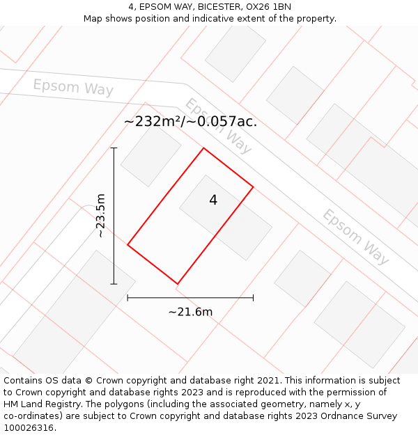 4, EPSOM WAY, BICESTER, OX26 1BN: Plot and title map