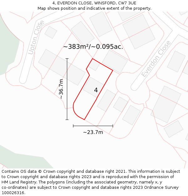 4, EVERDON CLOSE, WINSFORD, CW7 3UE: Plot and title map
