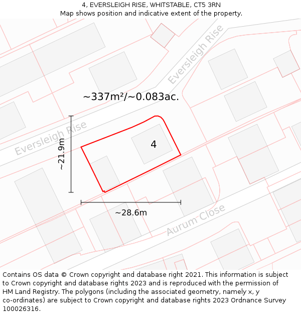 4, EVERSLEIGH RISE, WHITSTABLE, CT5 3RN: Plot and title map