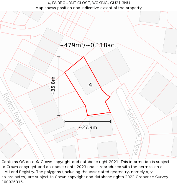 4, FAIRBOURNE CLOSE, WOKING, GU21 3NU: Plot and title map