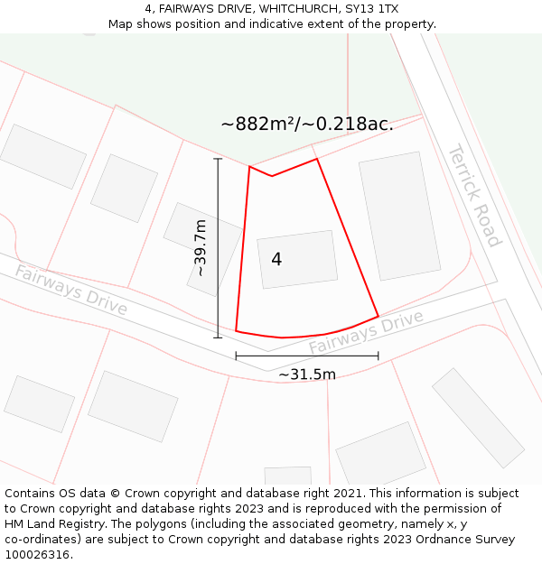 4, FAIRWAYS DRIVE, WHITCHURCH, SY13 1TX: Plot and title map