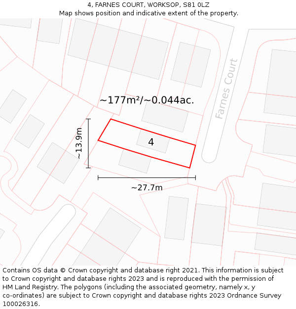 4, FARNES COURT, WORKSOP, S81 0LZ: Plot and title map