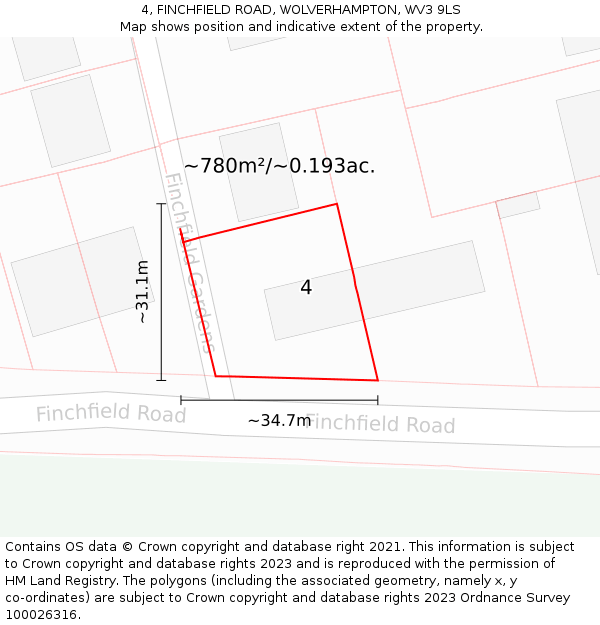 4, FINCHFIELD ROAD, WOLVERHAMPTON, WV3 9LS: Plot and title map