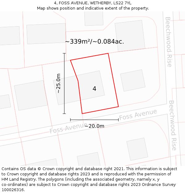 4, FOSS AVENUE, WETHERBY, LS22 7YL: Plot and title map