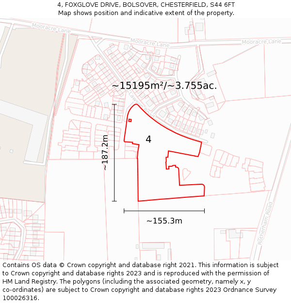 4, FOXGLOVE DRIVE, BOLSOVER, CHESTERFIELD, S44 6FT: Plot and title map