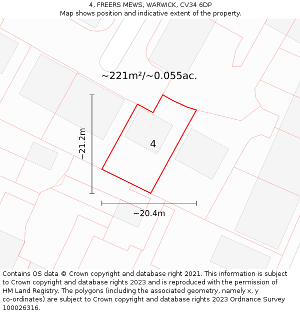 4, FREERS MEWS, WARWICK, CV34 6DP: Plot and title map