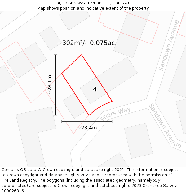 4, FRIARS WAY, LIVERPOOL, L14 7AU: Plot and title map