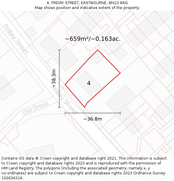 4, FRIDAY STREET, EASTBOURNE, BN23 8AG: Plot and title map