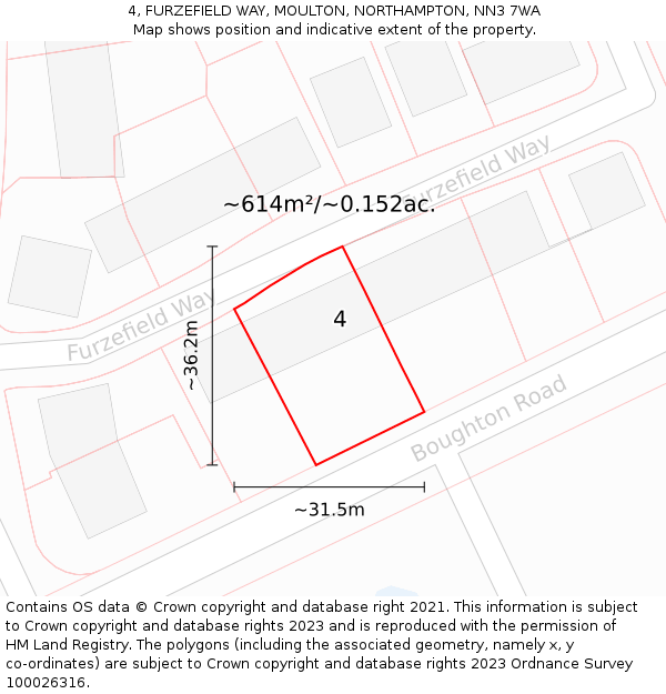 4, FURZEFIELD WAY, MOULTON, NORTHAMPTON, NN3 7WA: Plot and title map