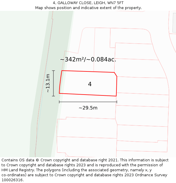 4, GALLOWAY CLOSE, LEIGH, WN7 5FT: Plot and title map