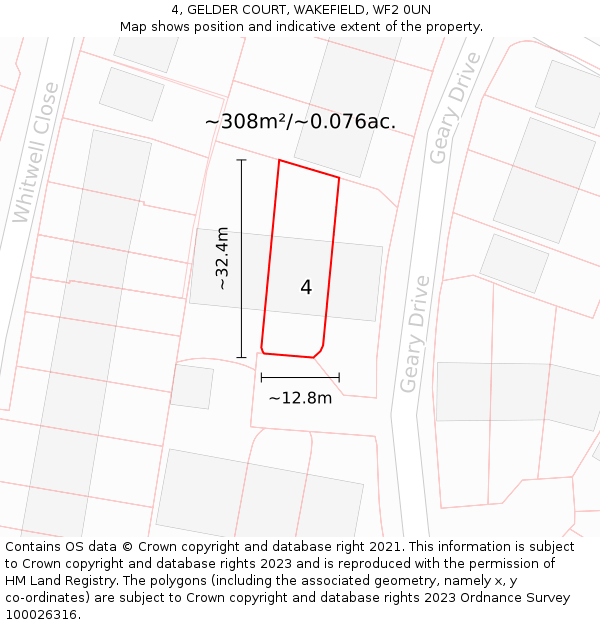 4, GELDER COURT, WAKEFIELD, WF2 0UN: Plot and title map