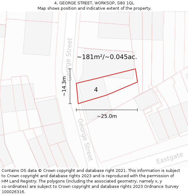 4, GEORGE STREET, WORKSOP, S80 1QL: Plot and title map