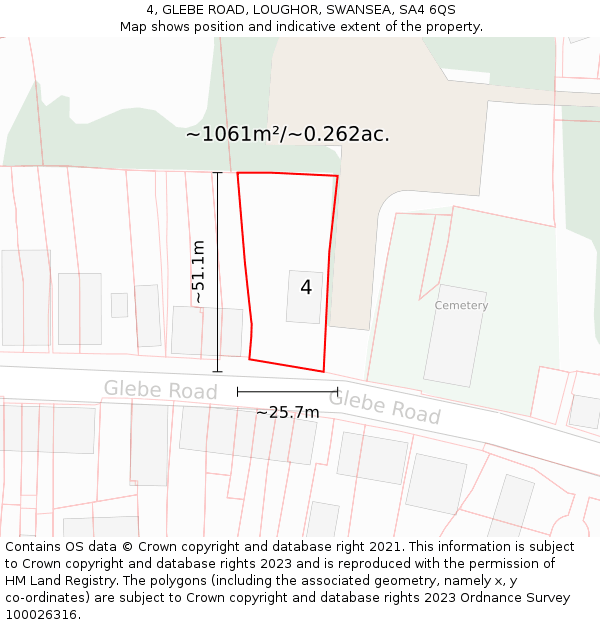 4, GLEBE ROAD, LOUGHOR, SWANSEA, SA4 6QS: Plot and title map