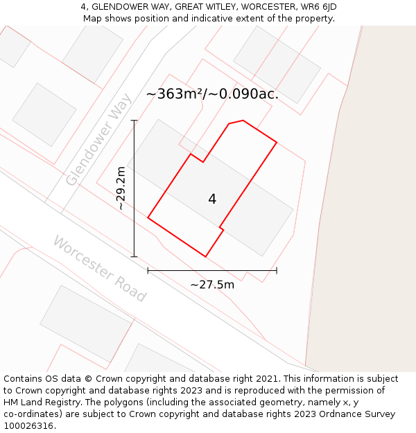 4, GLENDOWER WAY, GREAT WITLEY, WORCESTER, WR6 6JD: Plot and title map