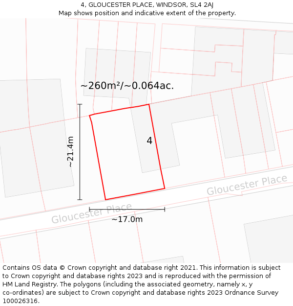 4, GLOUCESTER PLACE, WINDSOR, SL4 2AJ: Plot and title map