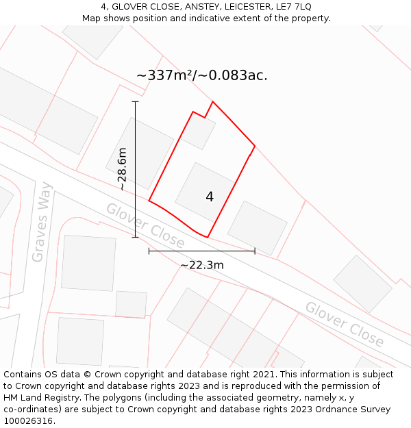 4, GLOVER CLOSE, ANSTEY, LEICESTER, LE7 7LQ: Plot and title map