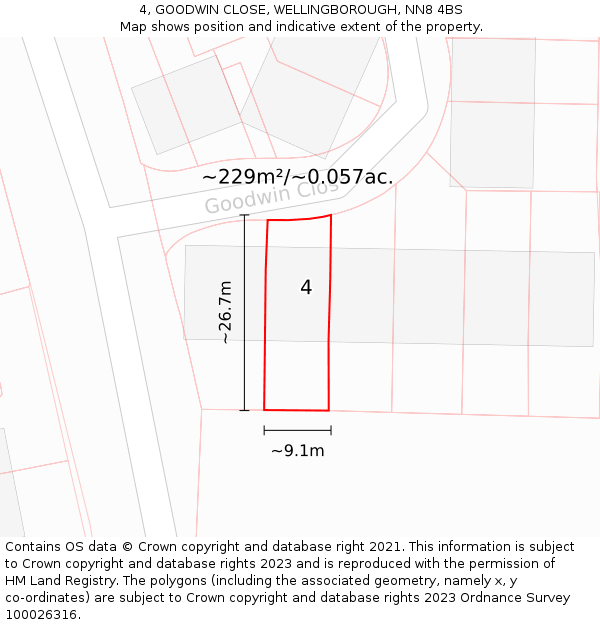 4, GOODWIN CLOSE, WELLINGBOROUGH, NN8 4BS: Plot and title map