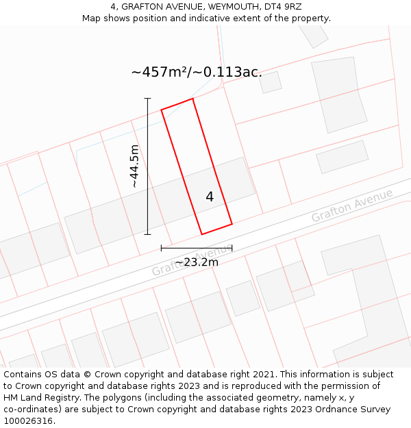 4, GRAFTON AVENUE, WEYMOUTH, DT4 9RZ: Plot and title map