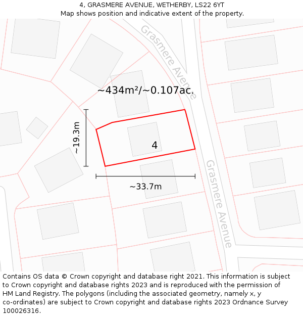 4, GRASMERE AVENUE, WETHERBY, LS22 6YT: Plot and title map
