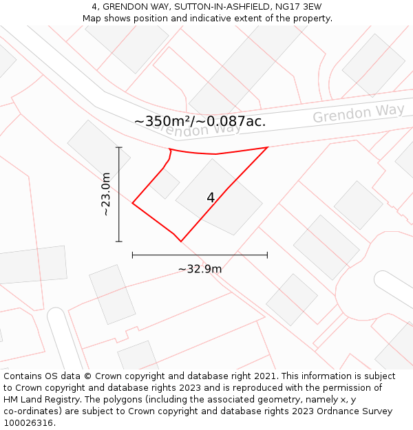 4, GRENDON WAY, SUTTON-IN-ASHFIELD, NG17 3EW: Plot and title map