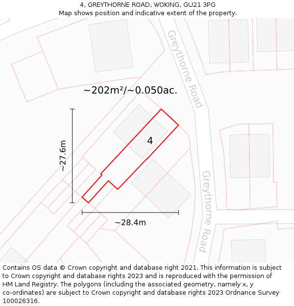 4, GREYTHORNE ROAD, WOKING, GU21 3PG: Plot and title map