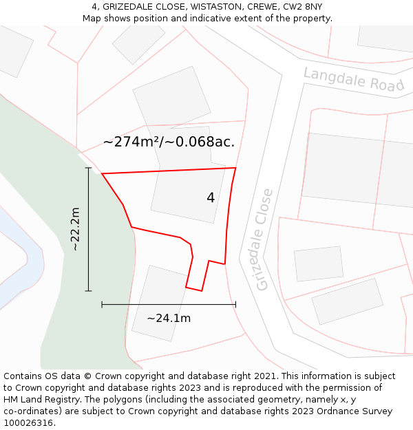 4, GRIZEDALE CLOSE, WISTASTON, CREWE, CW2 8NY: Plot and title map