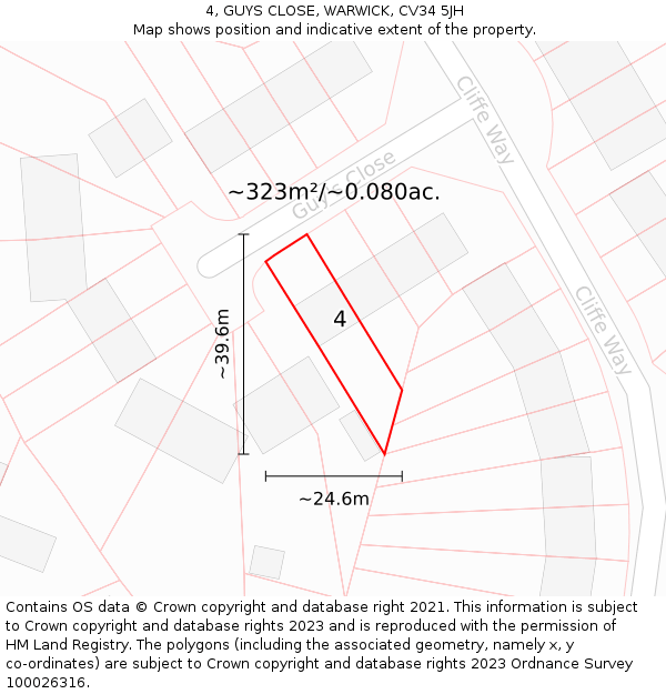 4, GUYS CLOSE, WARWICK, CV34 5JH: Plot and title map