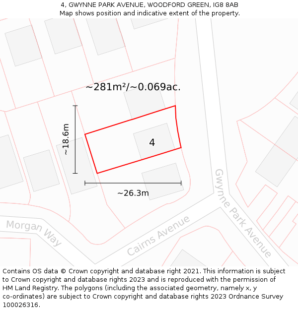 4, GWYNNE PARK AVENUE, WOODFORD GREEN, IG8 8AB: Plot and title map