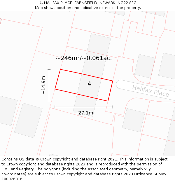 4, HALIFAX PLACE, FARNSFIELD, NEWARK, NG22 8FG: Plot and title map